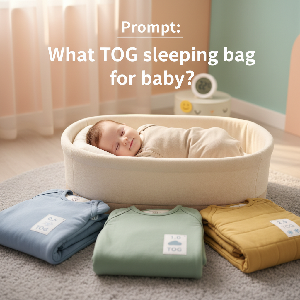 Sleeping baby in crib with different TOG-rated sleeping bags and room temperature cues for safe sleep