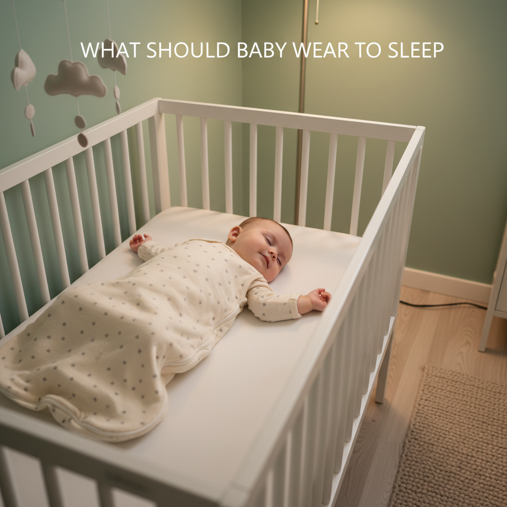 A baby sleeps safely in a cozy sleep sack, in a calm, modern nursery with the article title displayed.