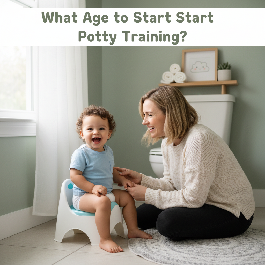 alt_text: Smiling toddler on a potty with supportive parent nearby in a cozy, inviting bathroom setting.