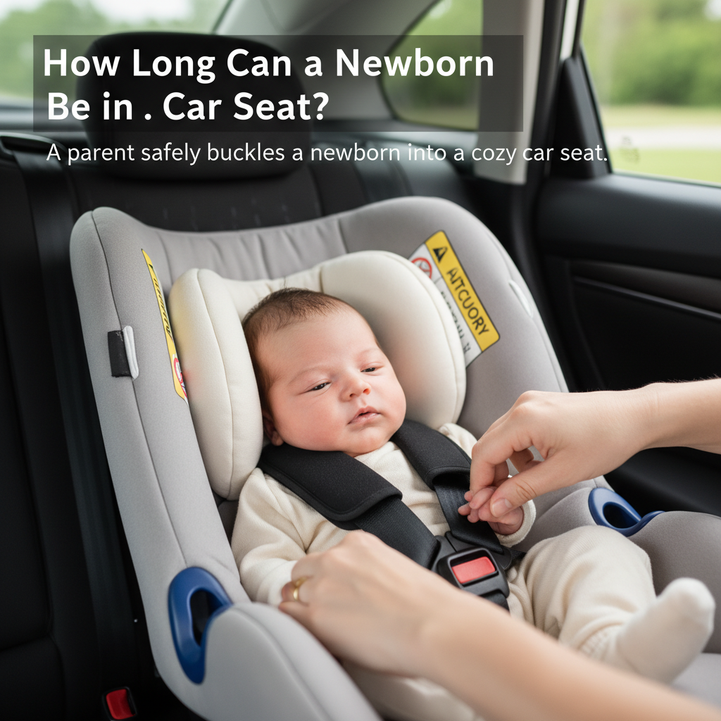 How Long Can a Newborn Be in a Car Seat? A parent safely buckles a newborn into a cozy car seat.