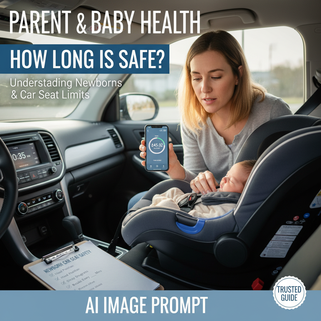 Concerned parent checks clock while adjusting newborn in car seat: How long is safe? Car seat limits.