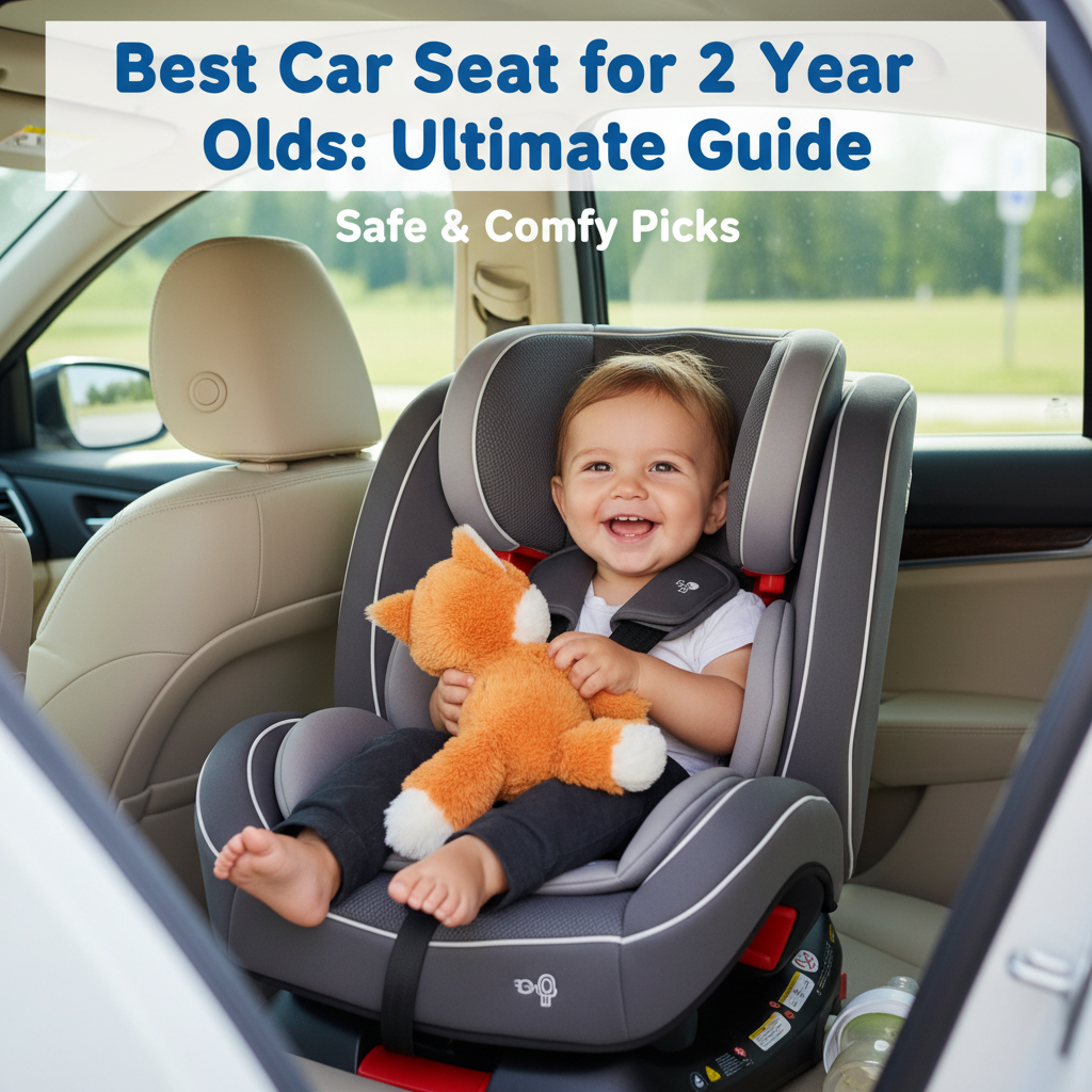 Best Car Seat for 2 Year Olds: Safe, comfy toddler in car seat with plush toy and friendly text overlay