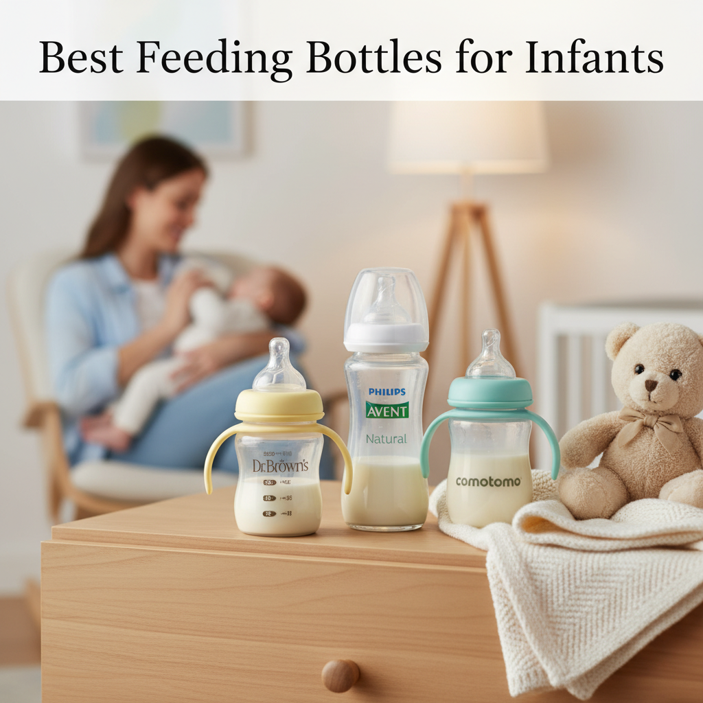 Best Feeding Bottles for Infants—safe, nurturing options in a cozy nursery with gentle, caring vibes.