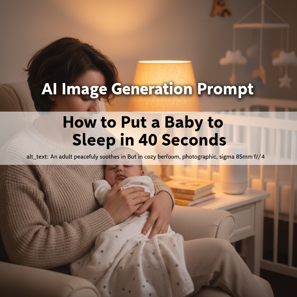 alt_text An adult peacefully soothes a sleepy baby in a cozy bedroom, with the text: How to Put a Baby to Sleep.