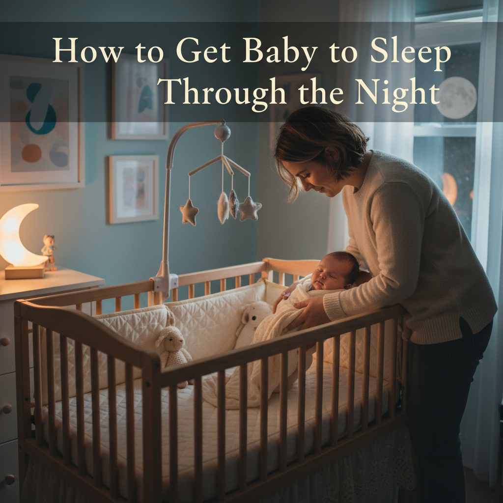 How to Get Baby to Sleep Through the Night: A calm, cozy nursery scene with peaceful parent and infant.