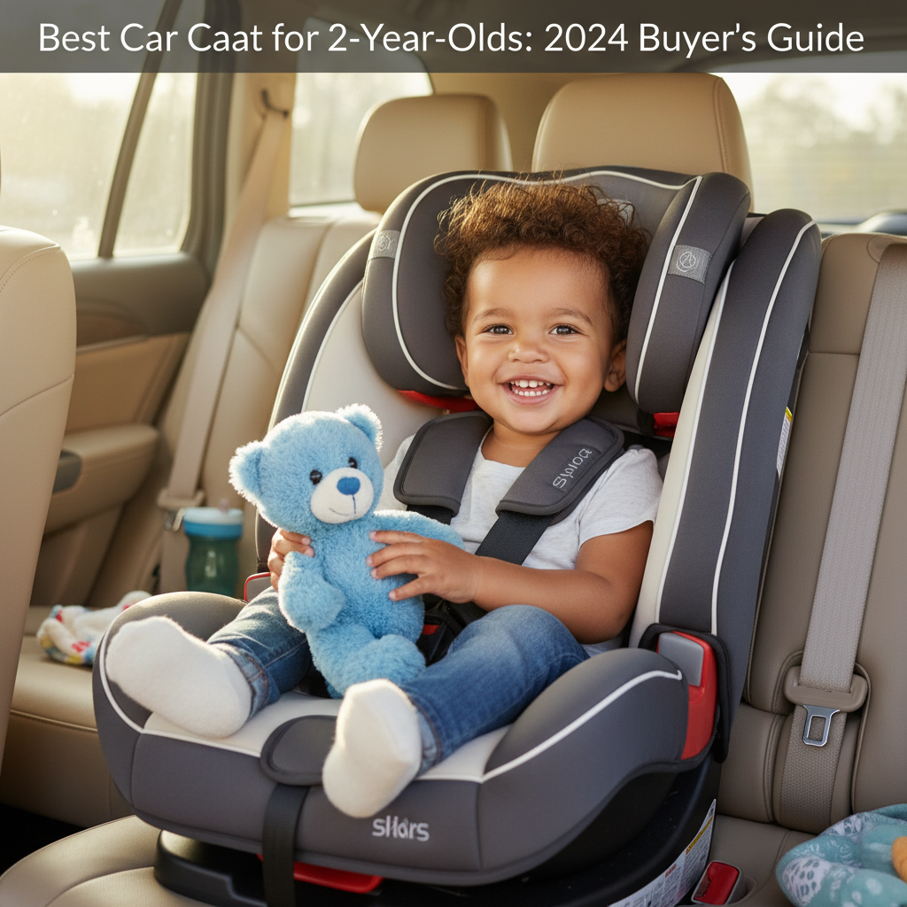 Happy toddler in a safe, comfy car seat inside a family SUV for the 2024 Best Car Seat Guide.