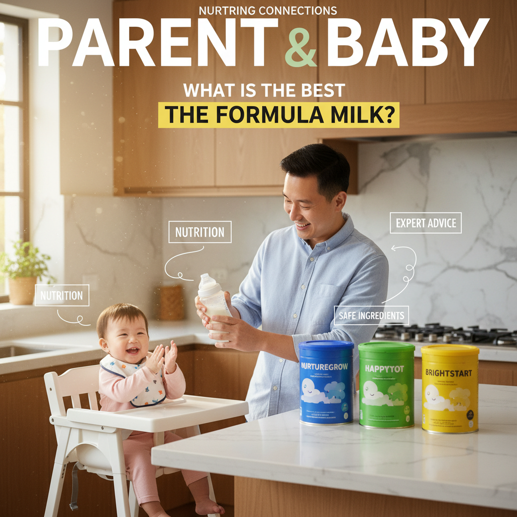 Parent prepares formula milk for baby in a warm kitchen, with tips on nutrition and safe ingredients.